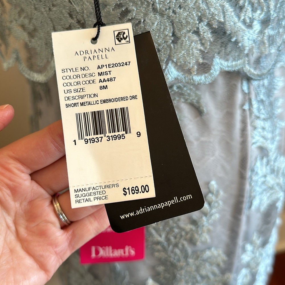 Adrianna Papell Formal Embroidered Lace Periwinkle Blue Dress Size 8 - Picture 7 of 7